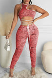 Fashion Sexy Print Hollowed Out Backless O Neck Skinny Jumpsuits