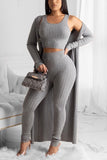 Fashion Casual Long Sleeve Gray Three-piece Set