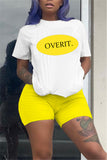 Fashion Casual Printed T-shirt Yellow Shorts Set