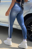 Casual Solid Split Joint High Waist Skinny Denim Jeans