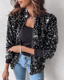 Stand Collar Allover Sequin Jacket