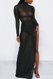Sexy Mesh Perspective High Slit Black Two Pieces