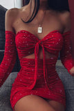 Sexy Glitter Off Shoulder Ruched Bodycon Dress