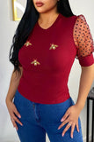 Fashion Casual Embroidery Split Joint O Neck Tops