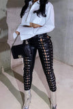 Fashion Sexy Solid Hollowed Out Skinny High Waist Pencil Trousers