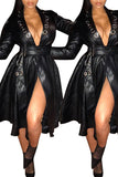 Trendy Lace-up Black Mid Calf  Dress