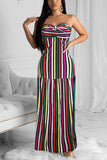 Sexy Striped Print Off Shoulder Multicolor Dress