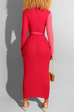 Fashion Stitching Personality Belt Red Dress