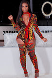 Polyester Sexy Print Two Piece Suits serpentine pencil Long Sleeve