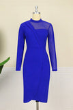 Fashion Casual Solid Split Joint See-through Half A Turtleneck Long Sleeve Dresses