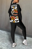 Fashion Casual Long Sleeve O Neck Regular Sleeve Short Print Two Pieces