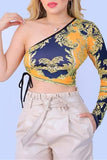 Sexy Casual Print Backless Oblique Collar Tops