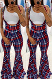 Fashion Casual Loose Checked Print Jumpsuits