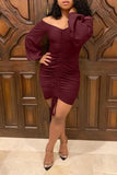Fashion Sexy Off The Shoulder Long Sleeves One word collar Pencil Dress Mini Draped Patchwork  Club