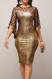 Casual Solid Make Old Split Joint See-through O Neck One Step Skirt Dresses