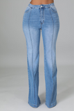Casual Solid Split Joint Mid Waist Boot Cut Denim Jeans