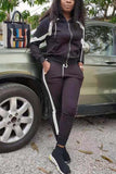 Fashion Sports Striped Hooded Black Two-Piece Suit