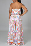Sexy Print Bandage Split Joint Knotted Strapless Sleeveless Two Pieces