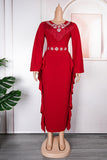 Casual Embroidery Tassel Patchwork V Neck Long Sleeve Plus Size Dresses