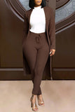 Fashion Solid Cardigan Pants Long Sleeve Two Pieces