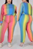 Fashion Casual Rainbow Printing Multicolor Two-Piece Set
