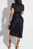 Fashion Casual Solid Fold Turndown Collar Pencil Skirt Dresses