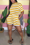 Casual Striped Printed Yellow Short Sleeved Romper