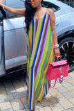 Fashion Casual adult Ma'am Spaghetti Strap Sleeveless V Neck Swagger Floor-Length Striped Dresses