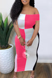 Casual Color Lump Print Split Joint Off the Shoulder Sheath Dresses