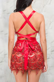 Sexy Sequined Sleeveless Red Backless Dress