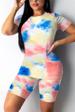 Fashion Casual Print Tie-dye O Neck Long Sleeve Two Pieces