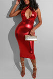 Sexy Nightclub Open Chest Red Halter Dress