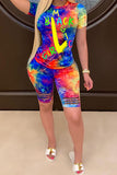 Fashion Active Casual O Neck Letter Print Tie Dye Plus Size （Without Mask）