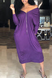 Fashion Casual Solid Basic Off the Shoulder Long Sleeve Dresses