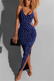 Sexy Spaghetti Strap Sleeveless Slip Pencil Dress Ankle-Length backless Embroidery Patchwo