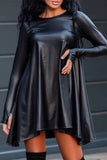 Fashion Casual Solid Asymmetrical O Neck Long Sleeve Dresses