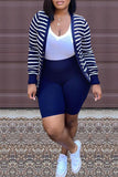 Fashion Casual Striped Split Joint V Neck Long Sleeve Two Pieces