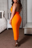 Sexy Off Shoulder Orange Sleeveless Dress