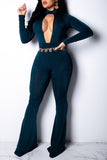 Chic Hollowed-out Dark Blue Velvet One-piece Jumpsuit(Without Belt)