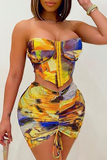Sexy Patchwork Tie-dye Strapless Sleeveless Two Pieces