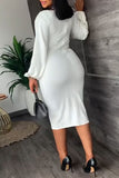 Casual Solid Patchwork O Neck One Step Skirt Dresses