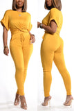 Fashion Casual Short Sleeve Trousers Yellow Set