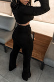 Trendy Hollowed-out Black Two-piece Pants Set