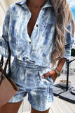 Casual Print Make Old Buckle Turndown Collar Half Sleeve Two Pieces