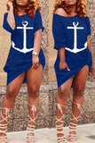 Fashion Casual White Blue purple Cap Sleeve Short Sleeves O neck Asymmetrical Knee-Length Print Dresses