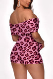 Sexy Fashion Lips Leopard Print Pink Two Piece Set