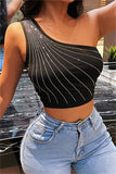 Fashion Casual Hot Drilling Backless One Shoulder Tops