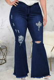 Casual Daily Solid Ripped Patchwork Plus Size Jeans