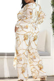 Casual Print Bandage Split Joint With Belt V Neck Straight Jumpsuits
