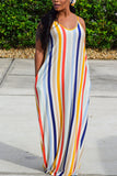 Fashion Stripe Printing Loose Multicolor Sleeveless Dress